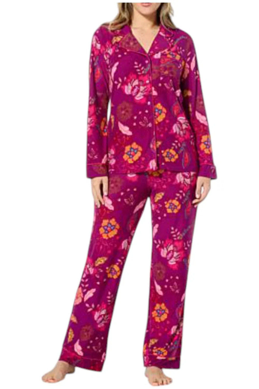 IMAN Global Chic Women's 2pk Soft Knit PJ Set Purple Floral - Tall